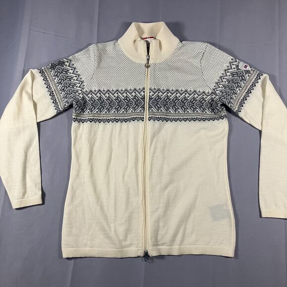 Dale of Norway Womens Large Full Zip Wool Nordic Fair Isle Sweater Cream Gray - Picture 1 of 16